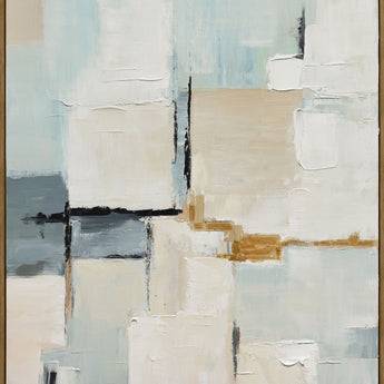 Quiet Intervals I - 35 X 47 - Hand-Painted Canvas In Frame - Ivory, Pale Blue, Beige, Gray, Black, Ochre