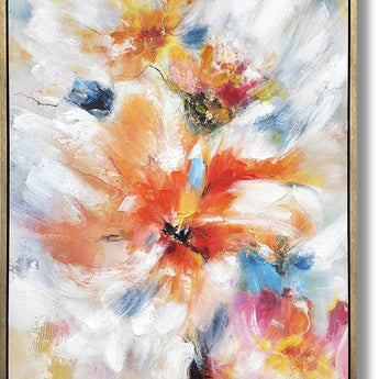 Radiant Petal Dance - 35" x 47" Framed Wall Art - Orange