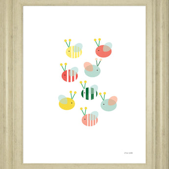 Bumblebee Friends By Ann Kelle - Framed Print Wall Art - White