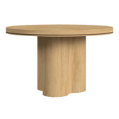 Rosalie round dining table in Natural finish, front view showing the curved scalloped pedestal base