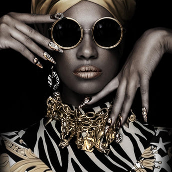 Golden Vogue Muse - 32" x 48" Framed Wall Art - Black