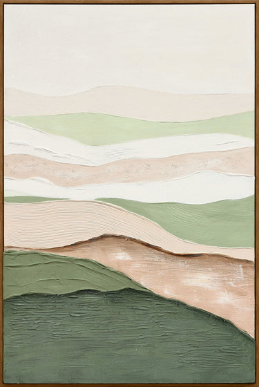 Sage Ridge Glow II - 32 X 47 - Hand-Painted Neon Canvas In Frame - Green, Cream