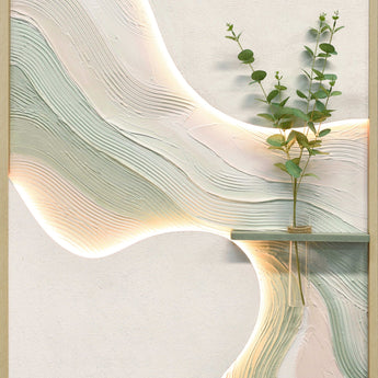 Sage Ribbon I - 33 X 48 - Hand-Painted Neon Canvas In Frame - White
