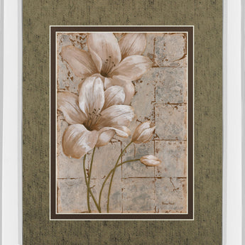 Lilies On Silver I By Vivian Flasch - Mirror Framed Print Wall Art - Light Brown