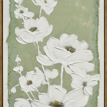 "Blossom Serenity I" Hand-Embellished Canvas In Frame - Green / White