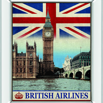 Vintage Travel London By The Portmanteau Collection - Mirror Framed Print Wall Art - Blue
