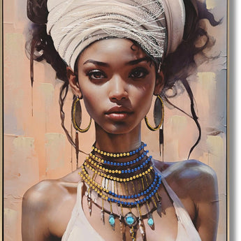 Hand Painted Framed Textured Canvas - Dazzled Woman - Beige