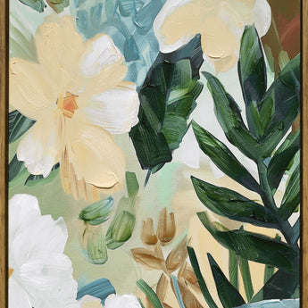 "Floral Serenity II" Hand-Embellished Canvas In Frame - Green / Blue / White