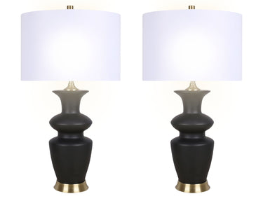"Elegance Radiance" Ceramic Table Lamp (Set of 2) - Black / Soft Gold