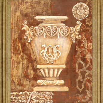 Ornate Taupe Vessel - 28" x 34" Framed Wall Art - Gold