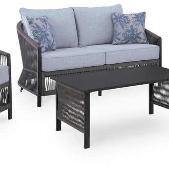 Bridges Beach - Loveseat, Lounge Chairs, Table Set (Set of 4) - Gray