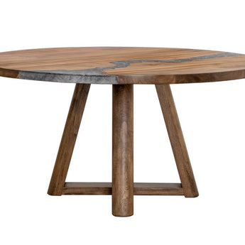 Silver - Round Dining Table With Resin River - Brown