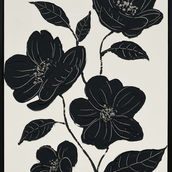 "Nocturnal Blooms II" Hand-Painted Canvas In Frame - Black / White / Canvas