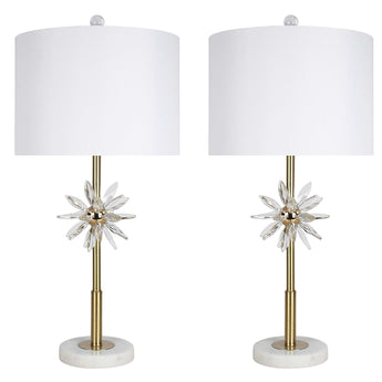 "Crystal Bloom II" Crystal And Marble Table Lamp (Set of 2) - White / Clear Crystal / Soft Gold
