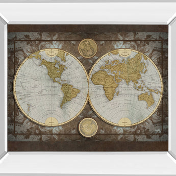 World Map By Elizabeth Medley - Mirror Framed Print Wall Art - Beige