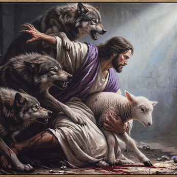 Refuge In His Arms - 48 X 36 - Hand-Embellished Canvas In Frame - Gray, White, Purple