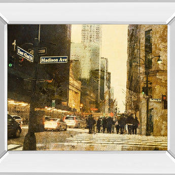 New York Streets By Acosta - Mirror Framed Print Wall Art - Light Brown