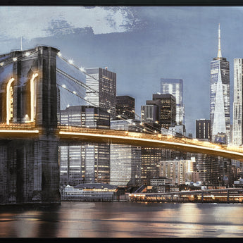 "Urban Glow" Hand-Embellished LED In Frame - Black / Gold / Blue