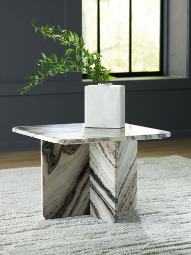 Baretton - 18" Accent Cocktail Table - Black / White / Taupe