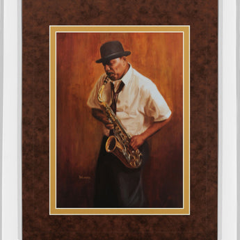 Sax Man By Delancy - Mirror Framed Print Wall Art - Orange