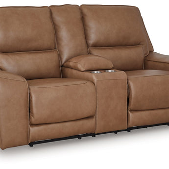 DeepWakes - Power Reclining Loveseat / Console / Adjustable Headrest - Caramel