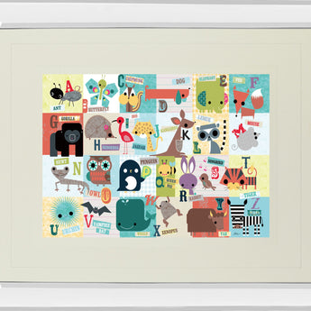 Animal Abc By Julian Phillips - Mirror Framed Print Wall Art - Beige
