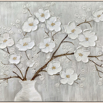 Porcelain Boughs - 48 X 36 - Hand-Painted Canvas In Frame - White