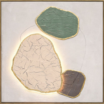 Earthen Forms I Hand-Painted LED Canvas In Frame - Ivory / Sage