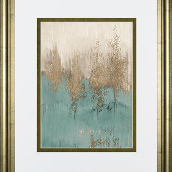 34x40 Through the Gold Trees Abstract II By LanieLoreth - Light Blue