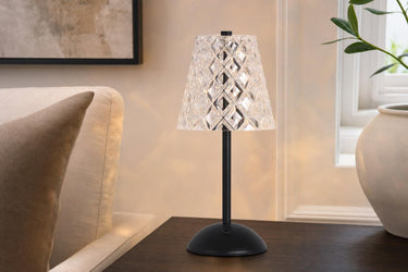 "Crystal Radiance I" Rechargeable LED Metal Accent Lamp (Set of 2) - Matte Black / Clear Gray