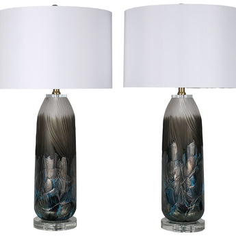 Nocturne Current - 29 X 15 - Art Glass Table Lamp (Set of 2) - Midnight Smoke Blue
