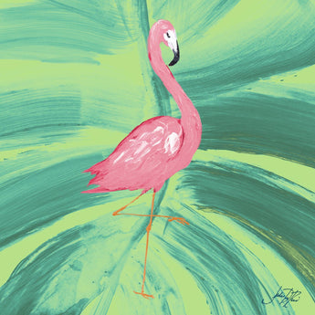 Fancy Flamingo On Palm By Julie Derice (Framed Small) - Green