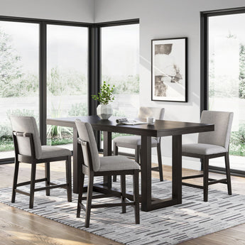 Neymorton - 5 piezas - Mesa de comedor rectangular con 4 taburetes - Marrón grisáceo oscuro