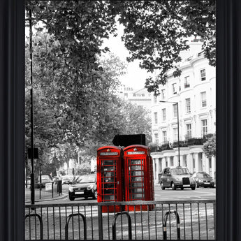 Crimson Callboxes - 28" x 34" Framed Wall Art - Dark Gray