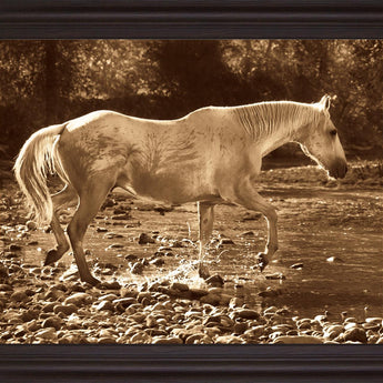 Sepia River Stroll - 28" x 34" Framed Wall Art - Dark Brown
