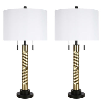 "Twist Elegance" Metal Table Lamp (Set of 2) - Matte Black / Soft Gold