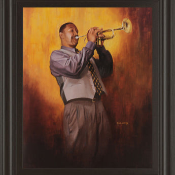 Trumpet Player - Framed Print Wall Art - Light Brown