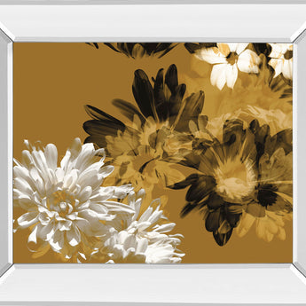 Golden Bloom I By Mirror Framed Print Wall Art - Light Brown