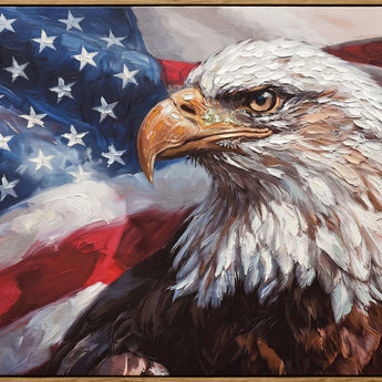 Liberty'S Steady Gaze - 48 X 32 - Hand-Embellished Canvas In Frame - Red, White, Blue, Brown