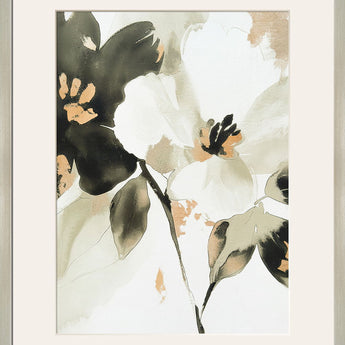 "Whispering Petals II" Framed Canvas Under Acrylic - Cream / Taupe