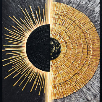 Solar Divide II Hand-Embellished LED Canvas In Frame - Black / Gold