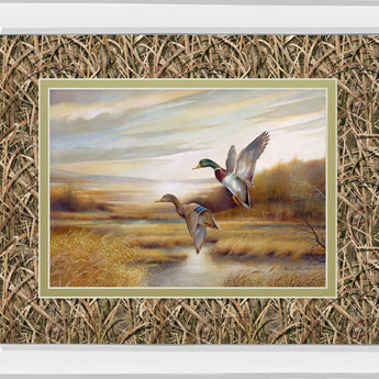 34x40 Mallards By Ruanne Manning And Mossy Oak Native Living - Mirror Framed Print Wall Art - Light Brown
