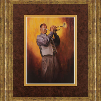 Trumpet Man By Delancy - Framed Print Wall Art - Yellow
