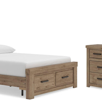 Oliandon - 3 Pc. - Queen Panel Storage Bed, Dresser And Mirror - Light Brown