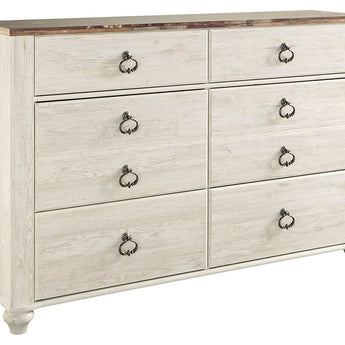Willowton - Six Drawer Dresser - Brown / Beige / White