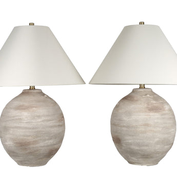 Rustic Sphere Ceramic Table Lamp (Set of 2) - Natural Bisque