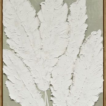 "Textured Foliage II" Hand-Embellished Canvas In Frame - Gray / White / Wood
