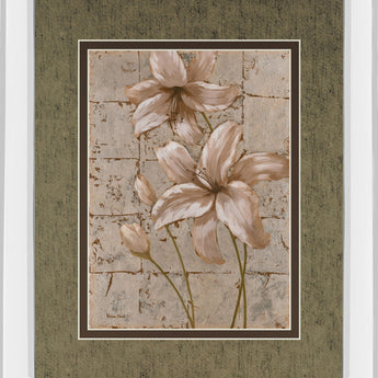 Lilies On Silver Il By Vivian Flasch - Mirror Framed Print Wall Art - Light Brown