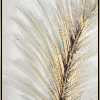 Hand Painted Textured Canvas With Foil In Frame Gold Feather - Gold