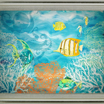 Coral Reef Dance - 28" x 34" Framed Wall Art - Light Blue